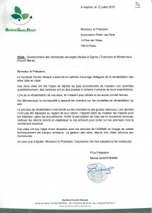 Courrier-réponse du Syndicat Centre Hérault